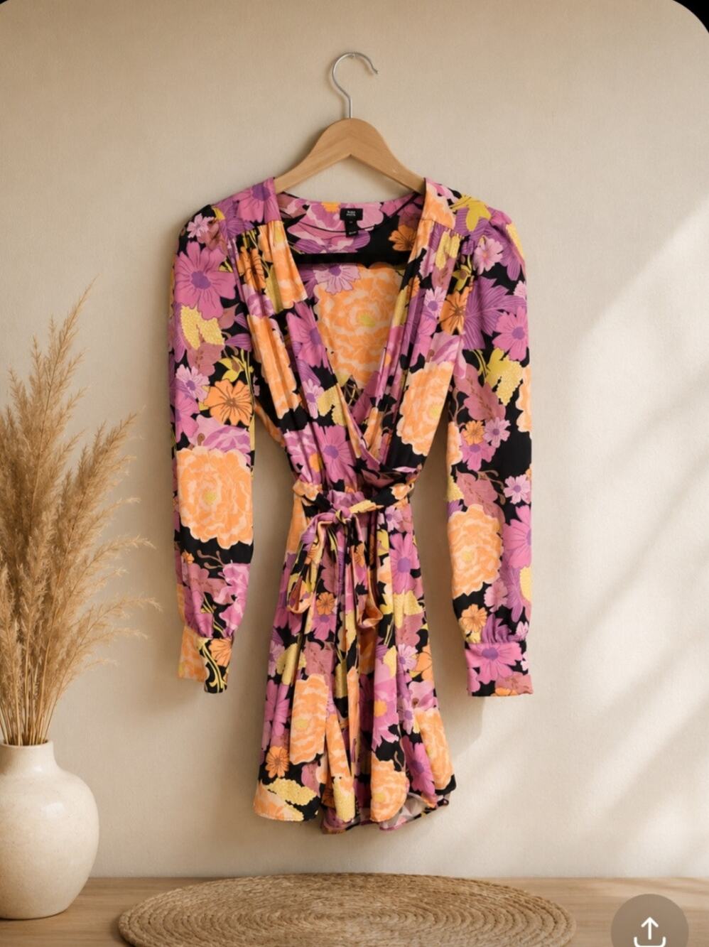 River Island Black Colorful Wrap Dress Size 12